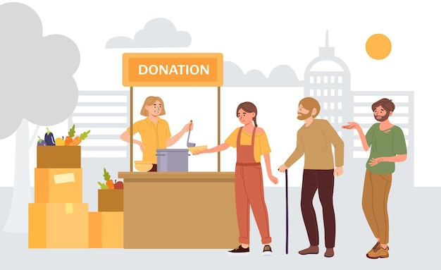 People with donation food vector concept