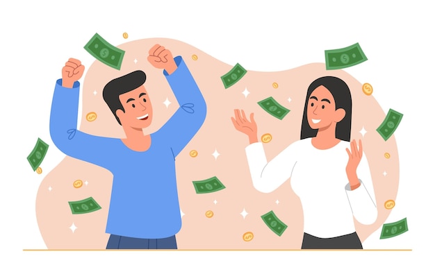 Vector people with falling banknotes