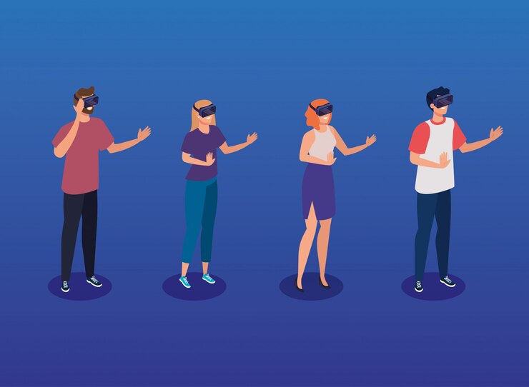 Vector people with glasses of reality augmented technology