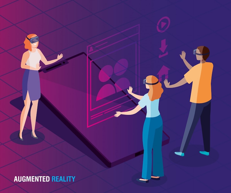 Vector people with glasses of reality augmented technology