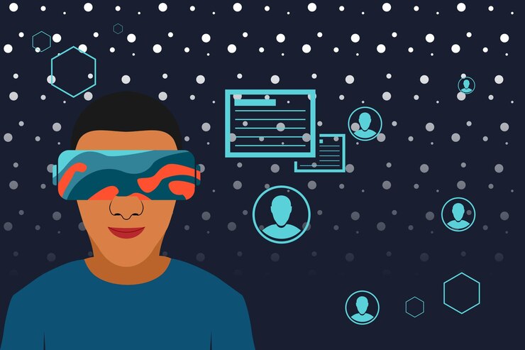 Vector people with glasses virtual reality background vector