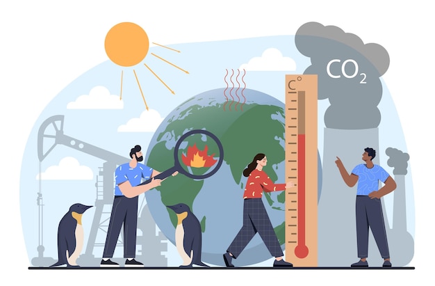 Vettore persone con il concetto di vettore del riscaldamento globale