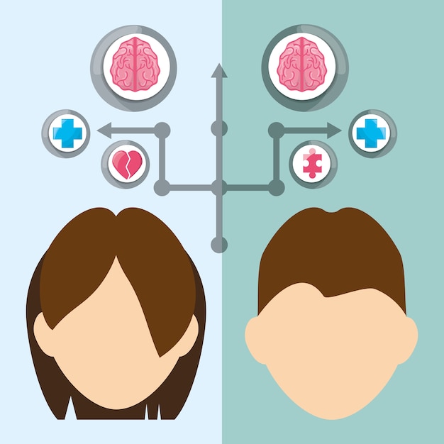 健康な精神的脳とアイコンを持つ人々