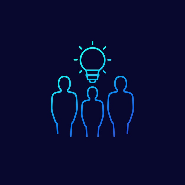 People with ideas line icon, vector