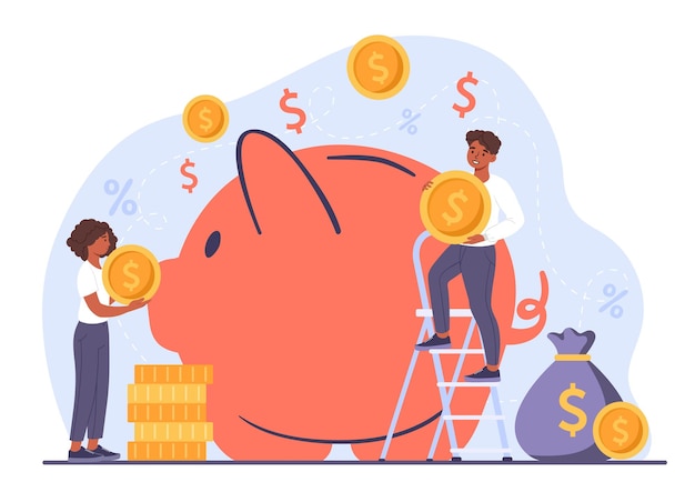 Vector people with large piggy bank