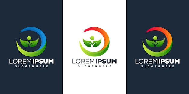 People with leaf gradient logo template