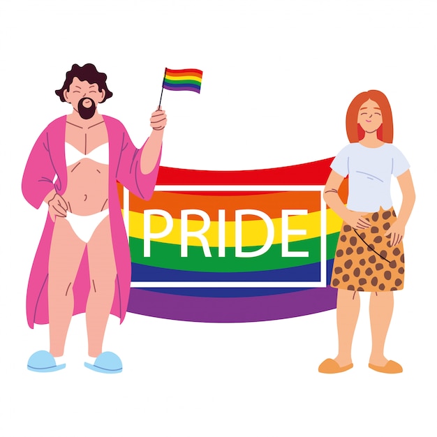 People with lgbtq pride flag, equality and gay rights