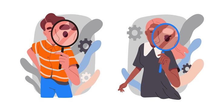 Vector people with magnifiers set
