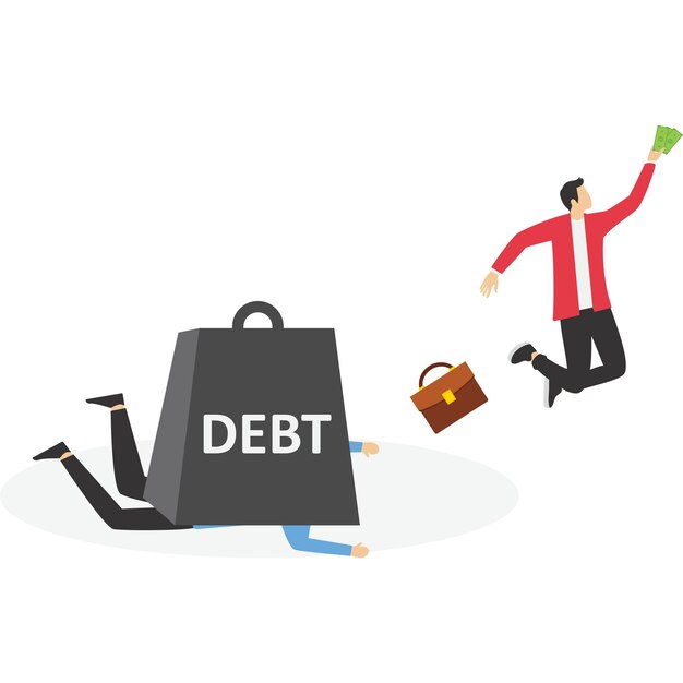 Vector people with money are more advanced than people with debt vector illustration in flat style