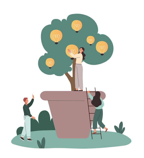 Вектор Люди с деньгами дерево девушка и мужчина поднимаются по лестнице в горшок финансовая грамотность и пассивный доход
