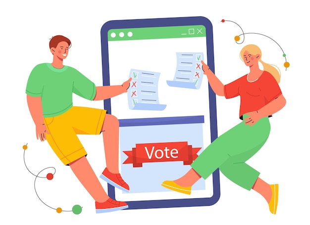 Vector people with online election concept democracy and freedom of choice politics man and woman with