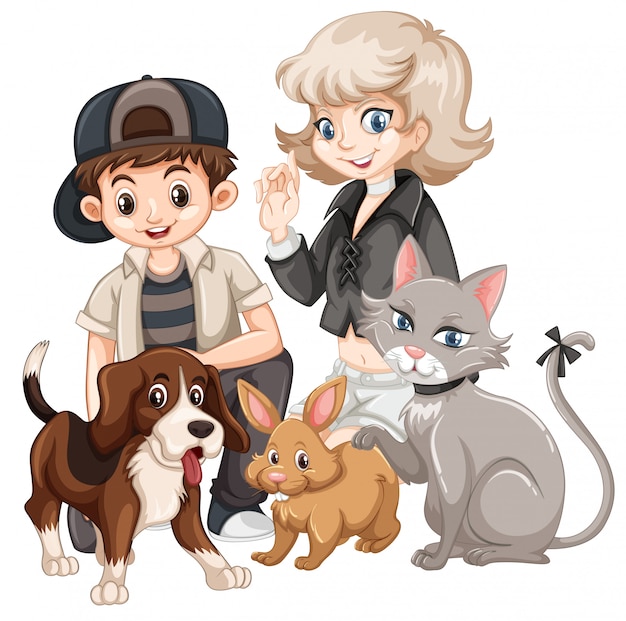 Vector people with pets concept