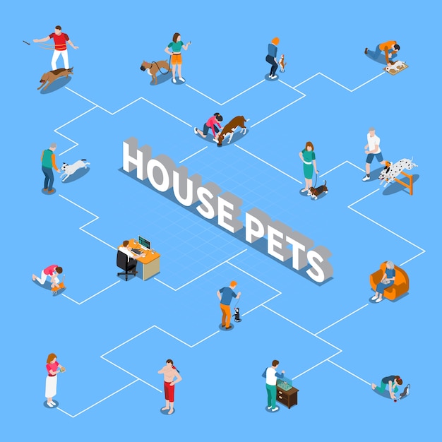 Vector people with pets flowchart
