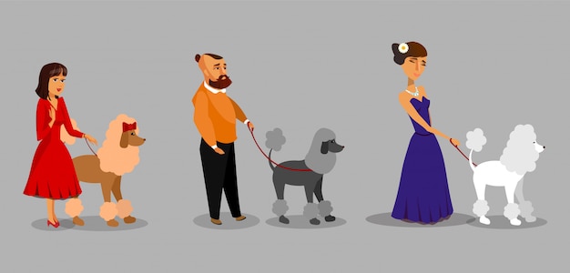 People with Poodles Vector Illustration Collection