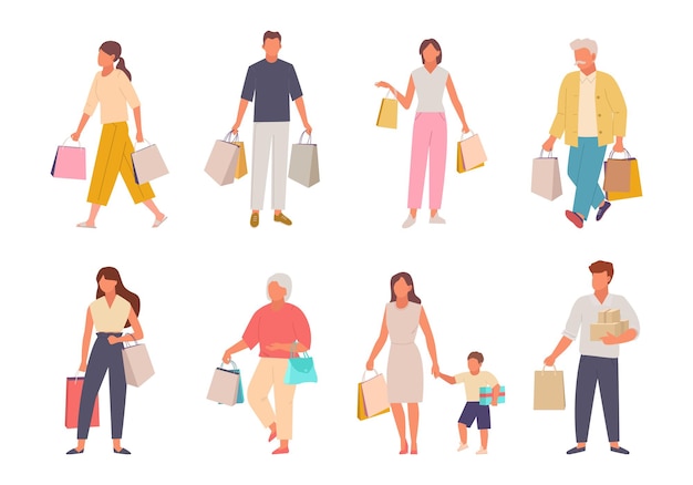 Vector people with shopping set