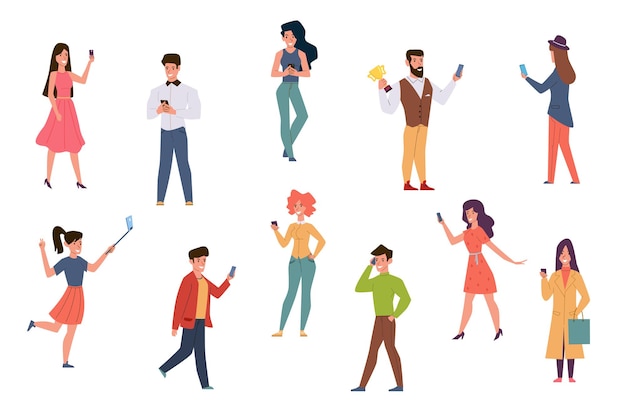 People with smartphones illustration