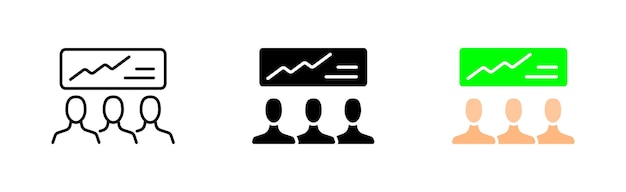 Persone con infografica statistica set icona diagramma ciambella grafico bar frecce crescita declino statistiche analisi dati lavoro analitica icona vettoriale in linea stile nero e colorato