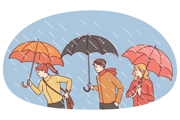 People with umbrellas under rain