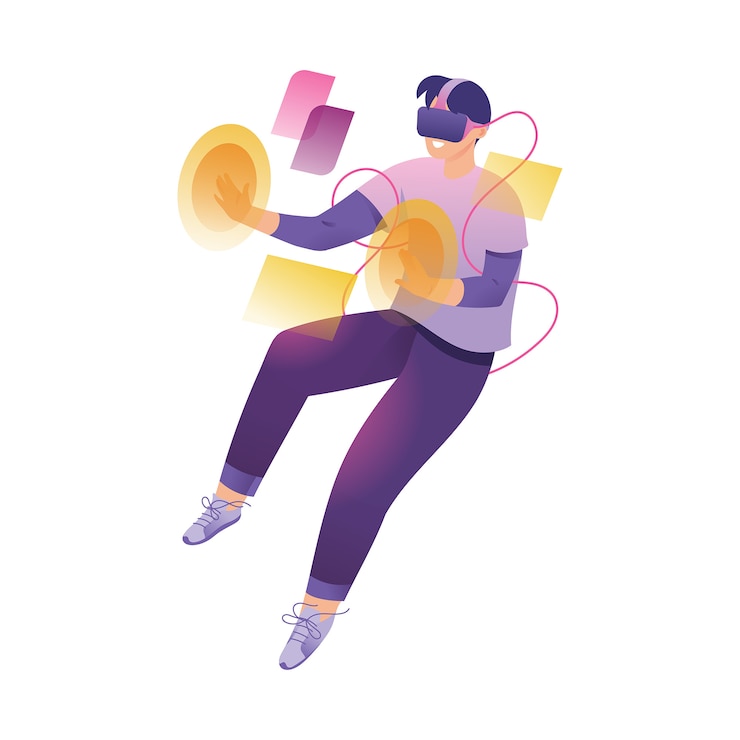 Vector people with virtual augmented reality concept