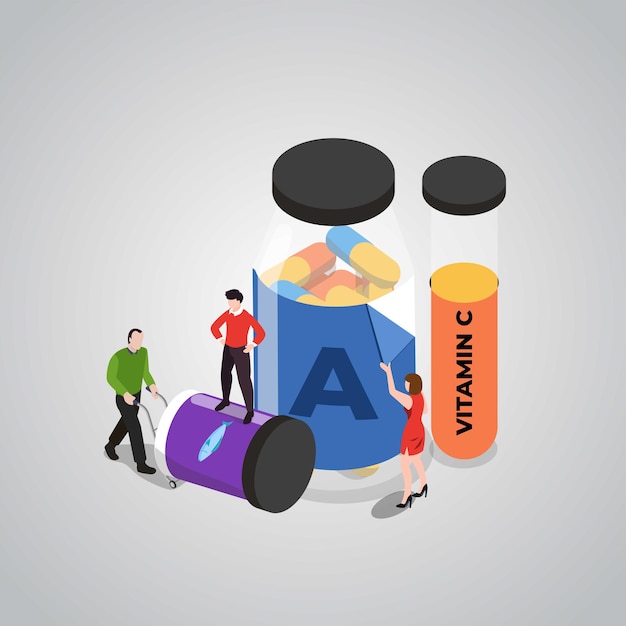 People with vitamin A and vitamin C isometric 3d