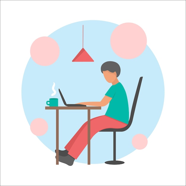 Vector people work at home office vector flat illustration freelancer character working from home workplace young freelancer working on laptops