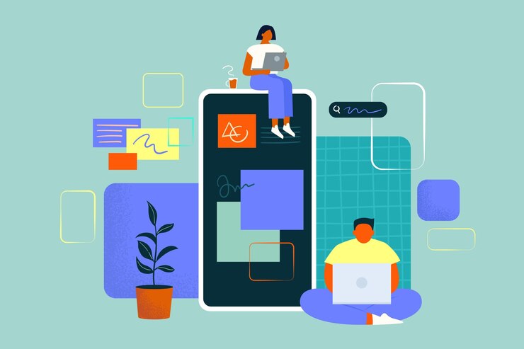 Vector people working on an app together