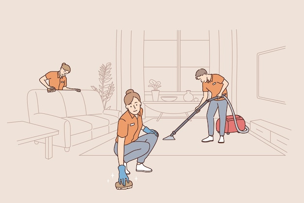 People working as cleaners in service concept