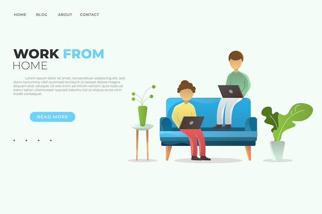 Vettore la gente che lavora dal concetto domestico dell'illustrazione per il sito web