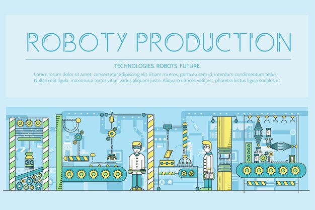 People working on robots assembly line outline