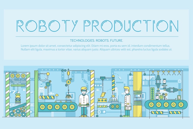 Persone che lavorano al contorno della catena di montaggio dei robot