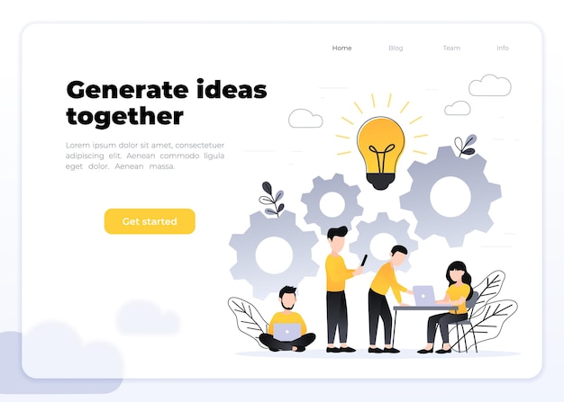 Vector people working together. coworking, freelance, teamwork, communication, interaction, idea, independent activity concept, grey and yellow palette. glassmorphism landing page concept.