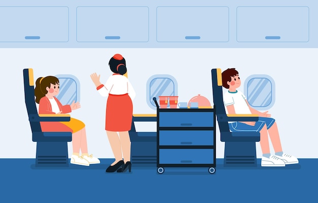 Vector people working with labtop and talk to mobile phone in airplane vector illustration