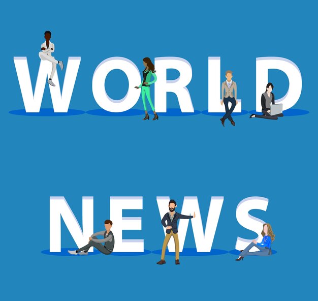 Vettore people on world news per presentazioni di app per dispositivi mobili web