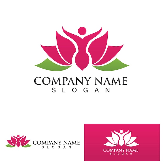 Vettore persone salute yoga nel logo del fiore di loto