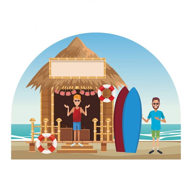 peoplea at beach kiosk