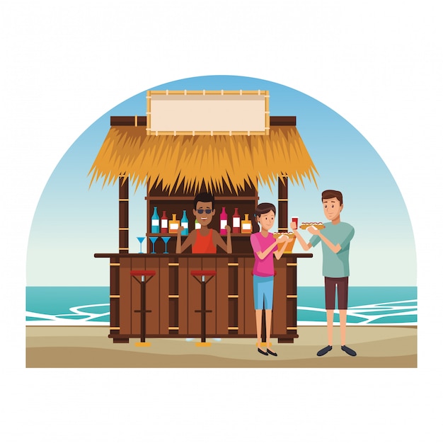 Vector peoplea bij strandkiosk