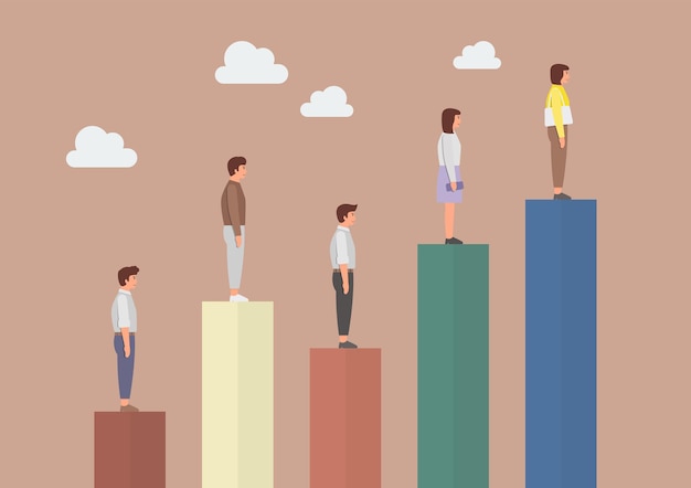 Peoples standing on bar graph. business concept  illustration