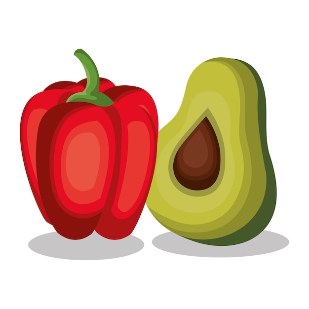 peper en avocado vers vector illustratieontwerp