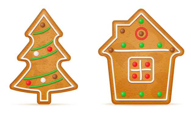 peperkoek kerstkoekjes voor de viering van de nieuwjaarsvakantie vectorillustratie geïsoleerd op whi