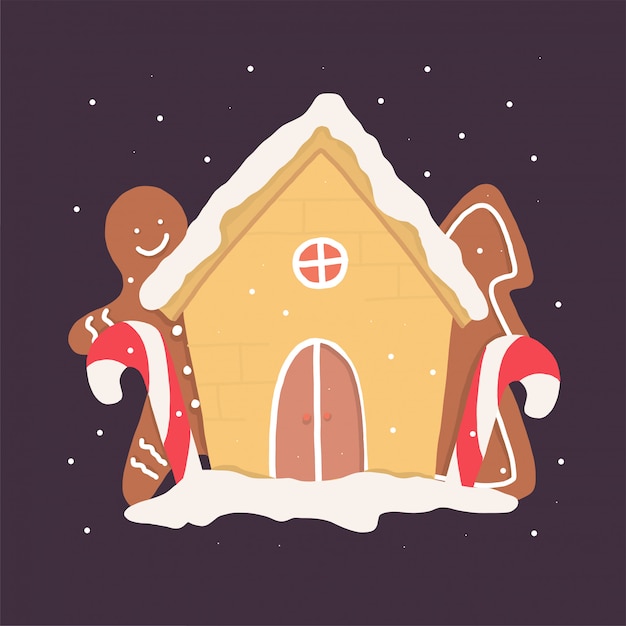 Peperkoekhuis, geweldig ontwerp voor alle doeleinden. Kerst viering. Vector feestelijke illustratie. Vakantie vector illustratie. Kerst bakkerij.