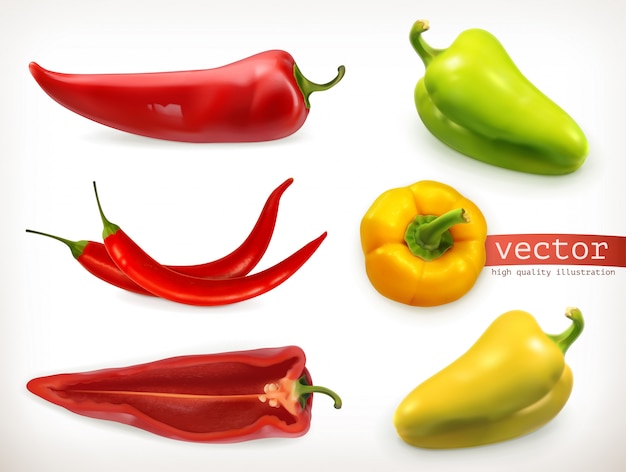 Pepper. Vegetable 3d icon set