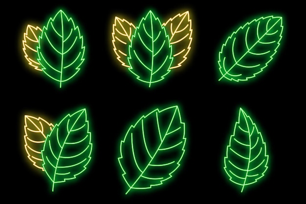 Vector peppermint icons set outline set of peppermint vector icons neon color on black