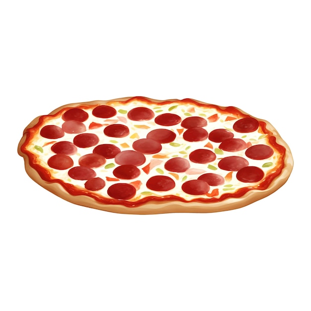 Pepperoni Cheese Pizza Isolated Detailed Hand Drawn Painting Illustration