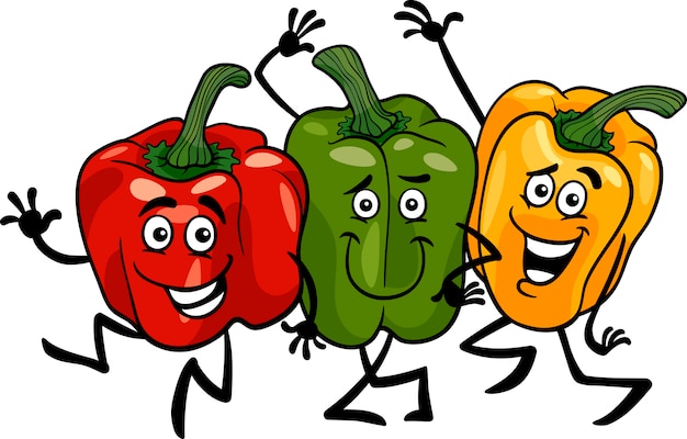 Vector peppers vegetables group cartoon illustration