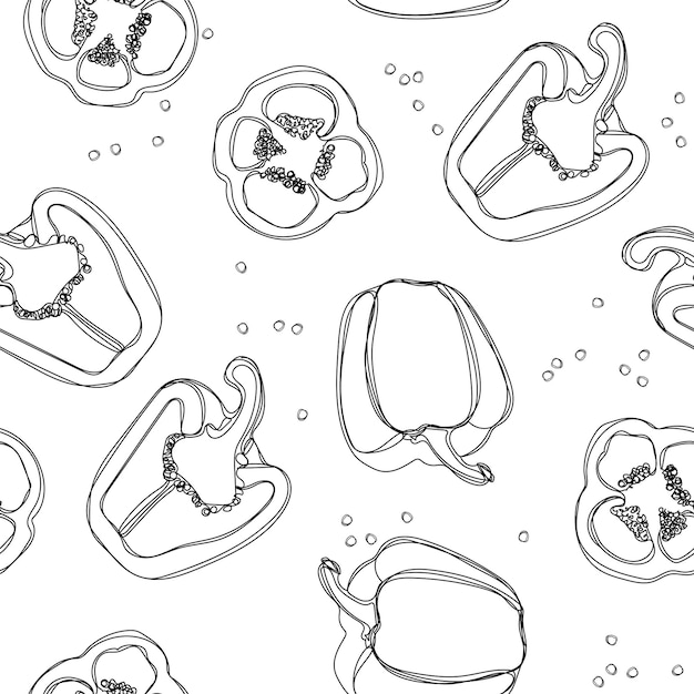 Peppers on white background Seamless pattern with peppers