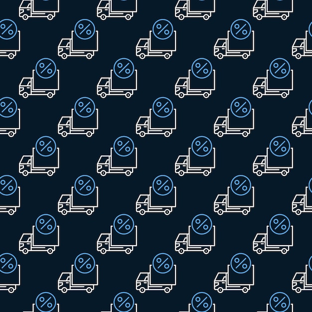 Percent and delivery truck vector discount dark line seamless pattern