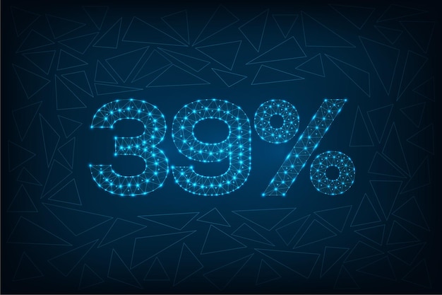 39% 割引セール未来的な多角形デジタル ワイヤ フレーム接続青の背景にドット