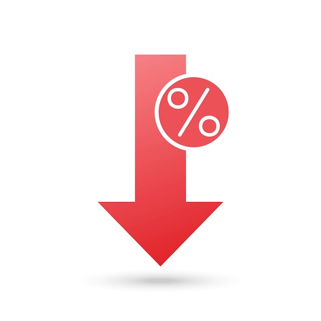 Percentuale freccia giù icona rossa illustrazione vettoriale