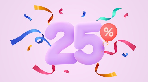 Percentuale di sconto composizione creativa d simbolo di vendita con banner e poster di vendita di coriandoli decorativi