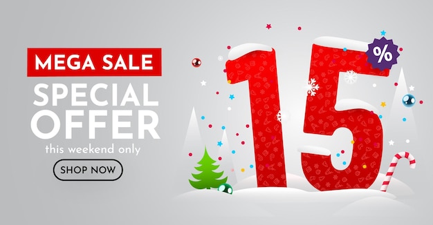 Vector percent off discount creative composition merry christmas and happy new year sale banner and poster